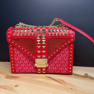 Michael Kors Whitney Bright Red Star Embellished Crossbody Shoulder Bag Purse